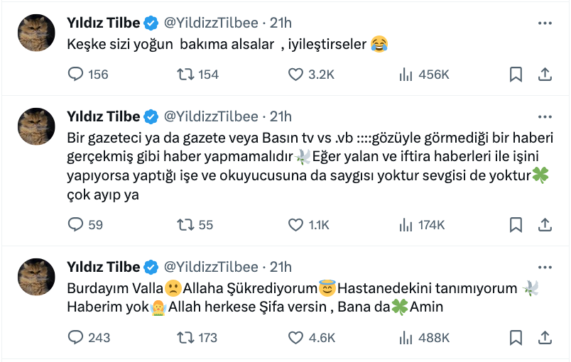 yildiz tilbe den yogun bakima kaldirildi haberine tepki